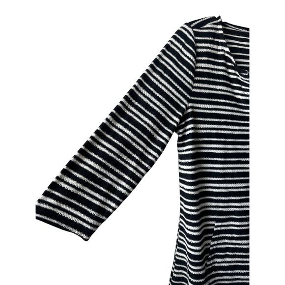 Liz Claiborne Black & White Striped Tunic Top Pockets Womens Medium Nautical NWT - Picture 4 of 8